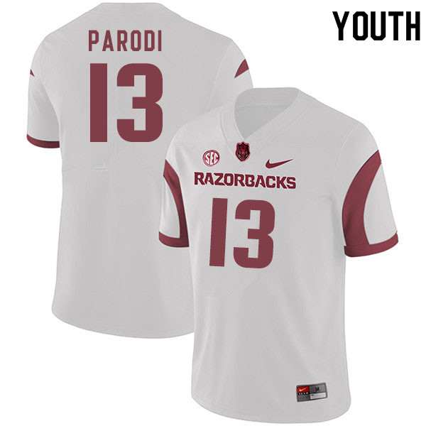Youth #13 Nathan Parodi Arkansas Razorbacks College Football Jerseys Sale-White